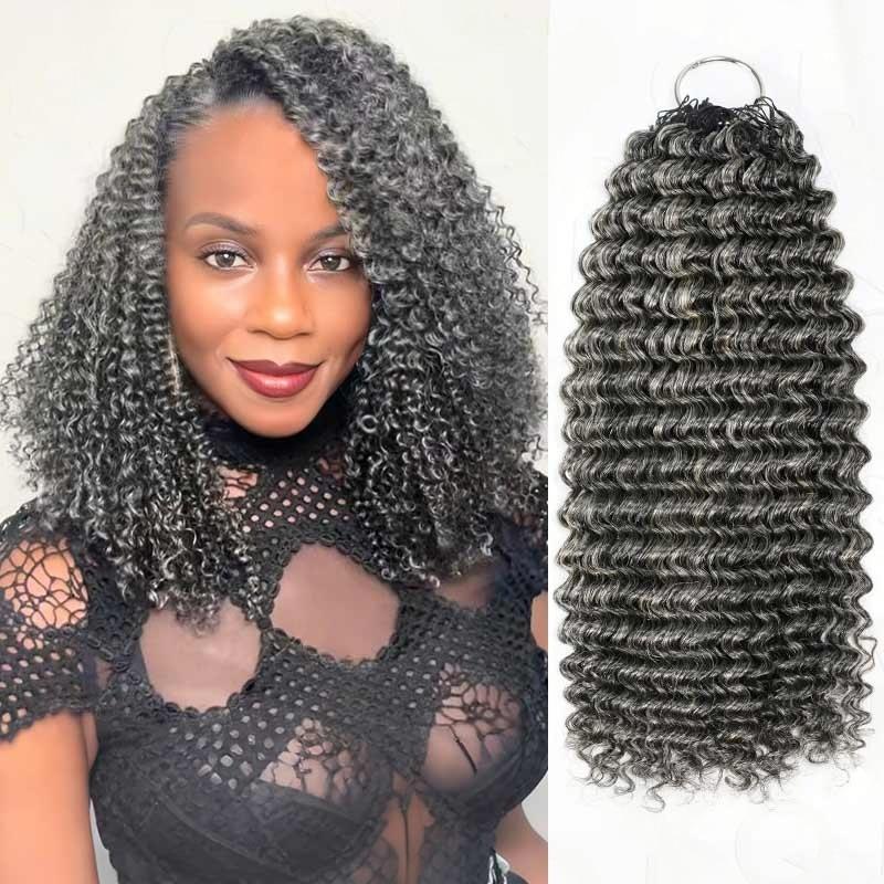 Salt & Pepper Crochet Hair Body Wave Machine Made Feather Human Hair Extension