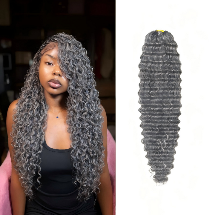 Salt Pepper Deep Wave Human Crochet Hair