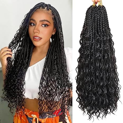 Crochet Boho Curls Pre Looped Box Braids 100% Human Hair Curly Full Ends Extensions