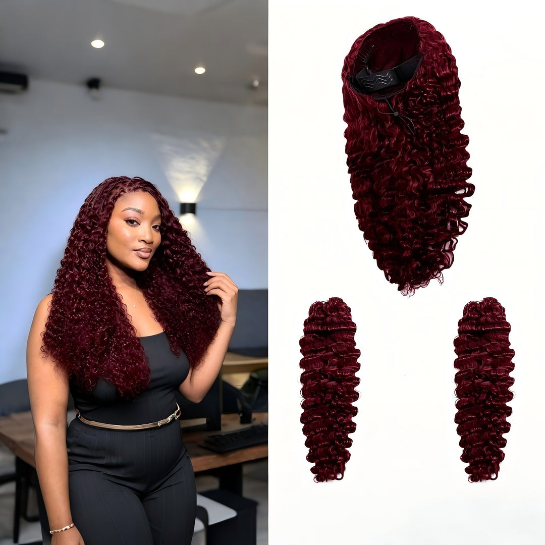 KRN HC Wig #99J Burmese Curly Half Wig Crochet Braid Hair