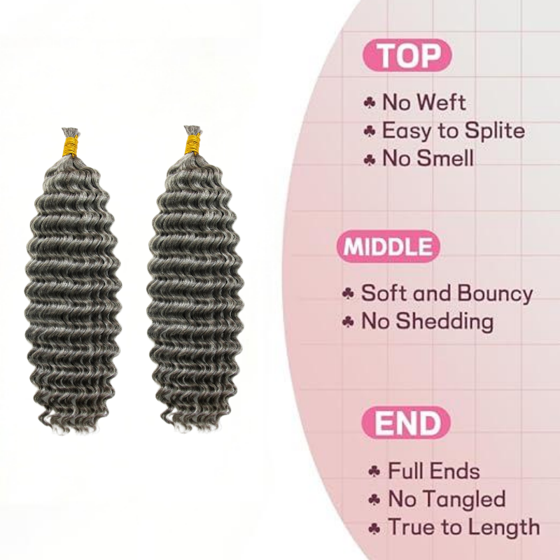 KRN Salt & Pepper Deep Wave Bulk Human Hair For Braiding