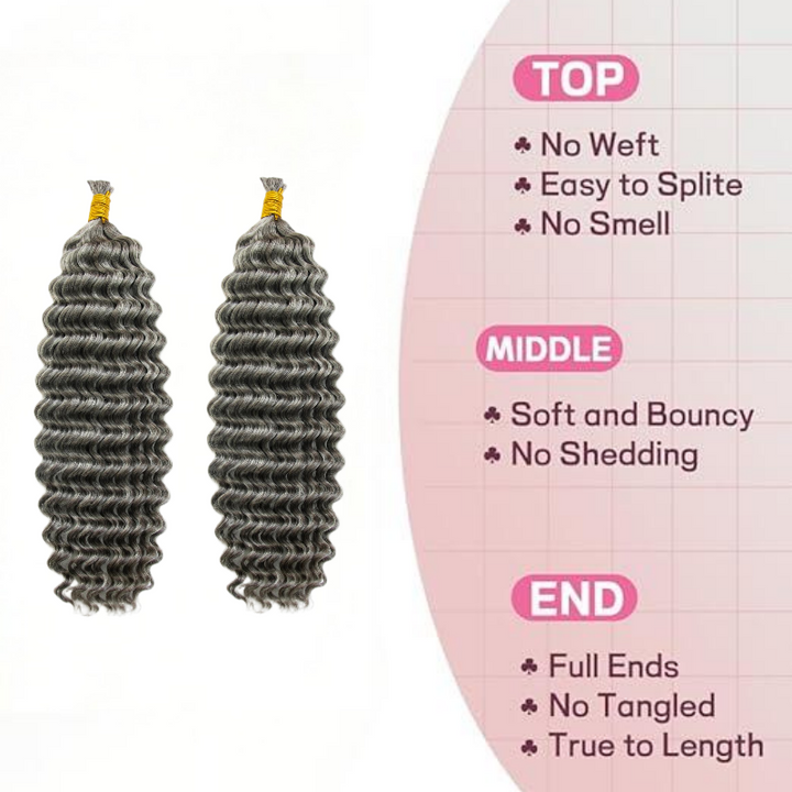 KRN Salt & Pepper Deep Wave Bulk Human Hair For Braiding