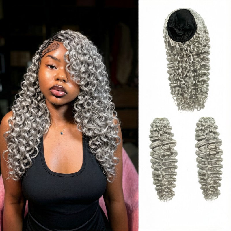 KRN HC Wig Salt Pepper Burmese Curly Half Wig Crochet Braid Hair