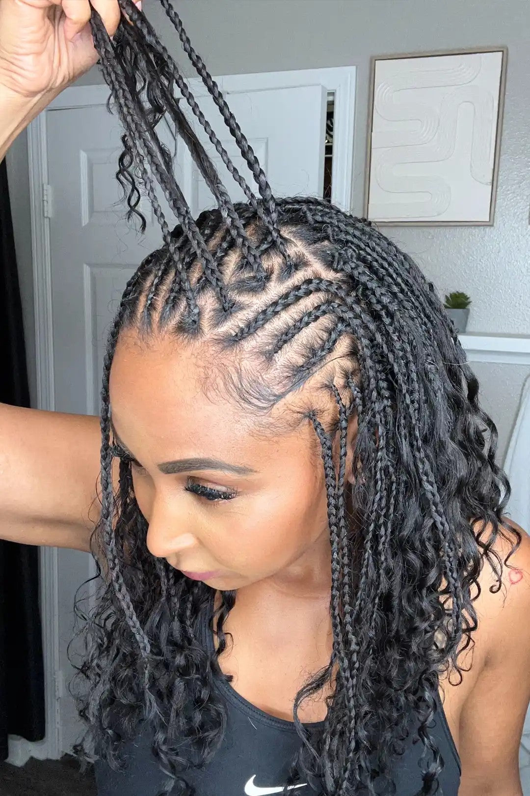 Pre Looped Crochet Boho Box Braids With Deep Wave Human Hair Curls-20Strands/Pack