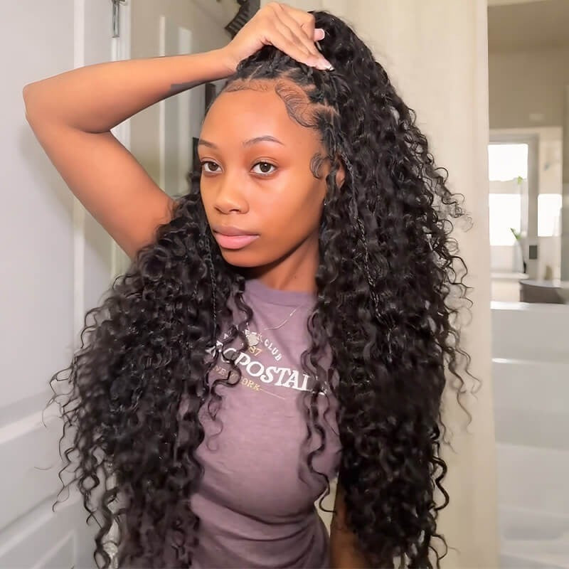KRN Burmese Curly Half Wig with Feather Crochet Hair