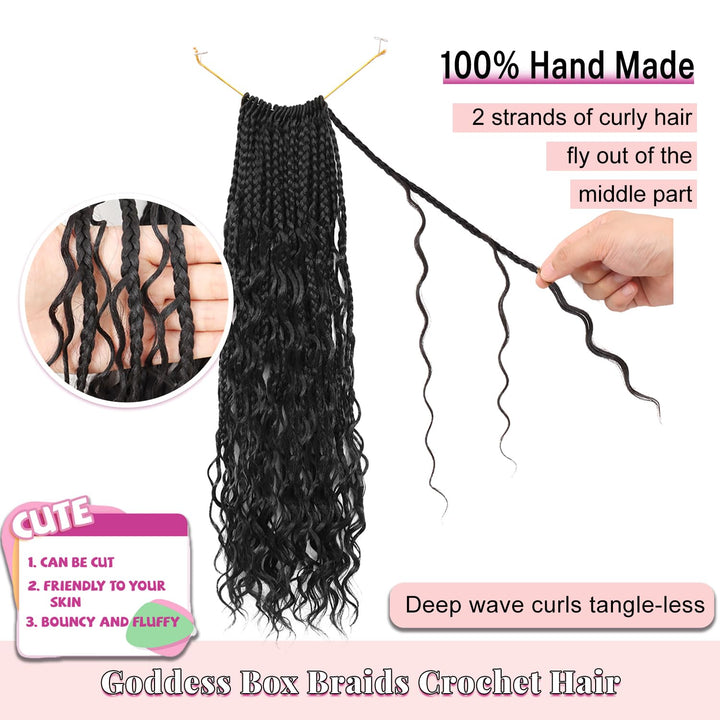Crochet Boho Curls Pre Looped Box Braids 100% Human Hair Curly Full Ends Extensions