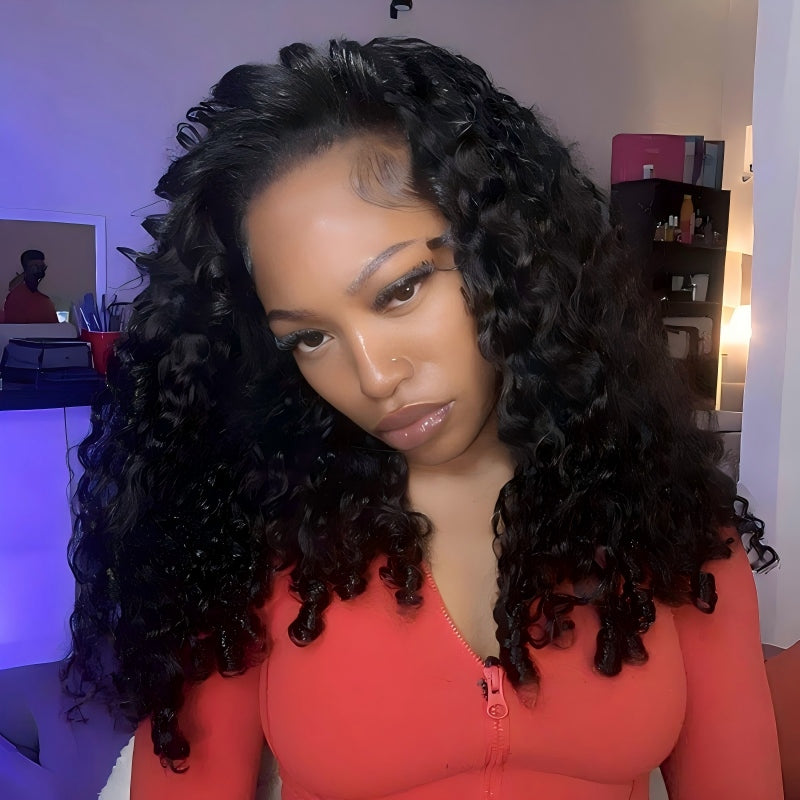 KRN Burmese Curly Half Wig Drawstring Human Hair Wig