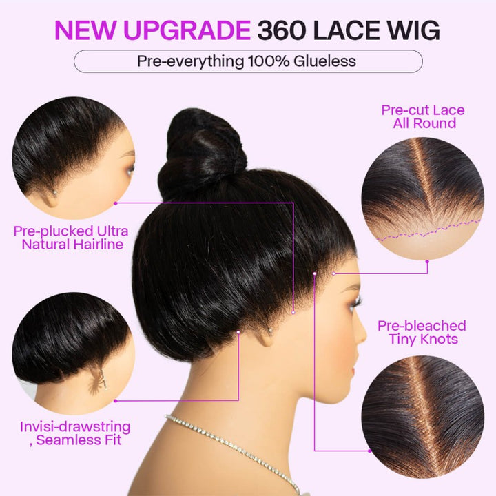360 Invisible Strap HD Transparent Lace Wig Straight