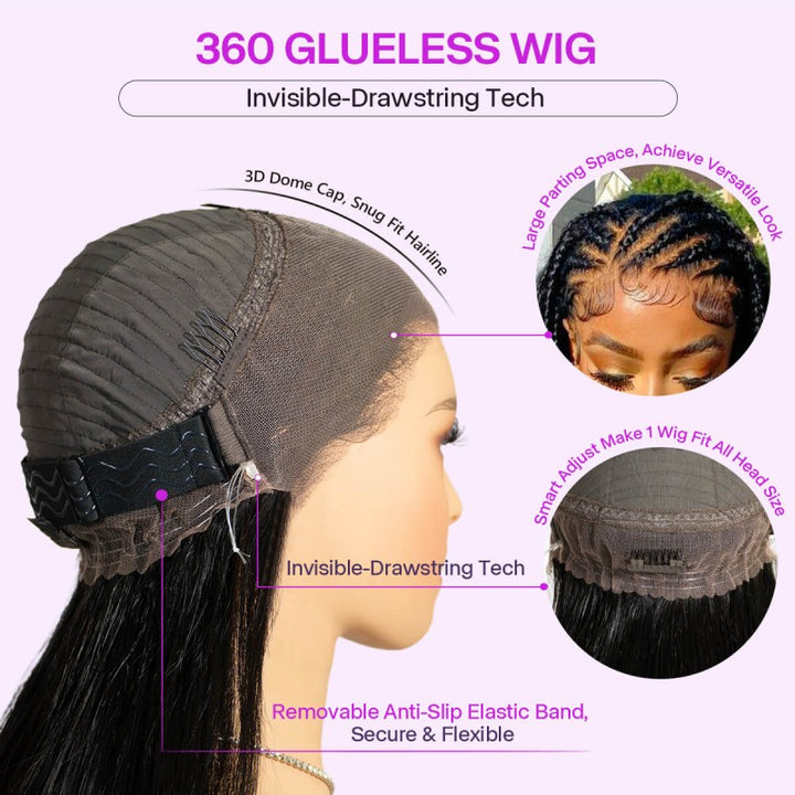 360 Invisible Strap HD Transparent Lace Wig Straight