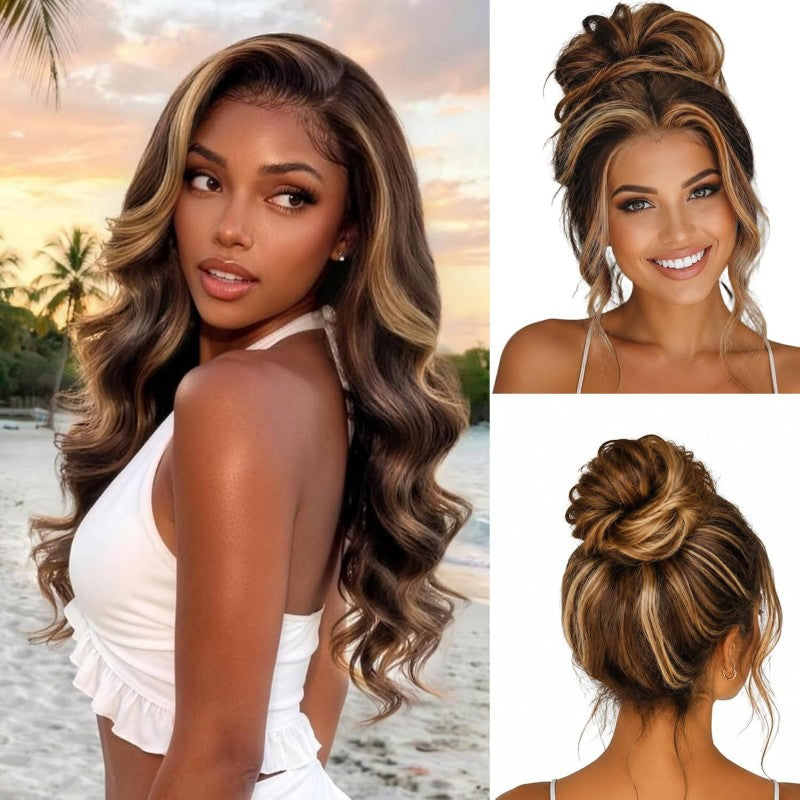 360 Invisible Strap Transparent Lace Wig 4/27 Highlight Body Wave