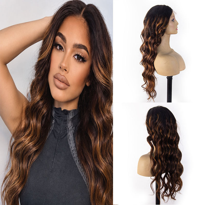 360 Invisible Strap Transparent Lace Wig Balayage Brown Body Wave