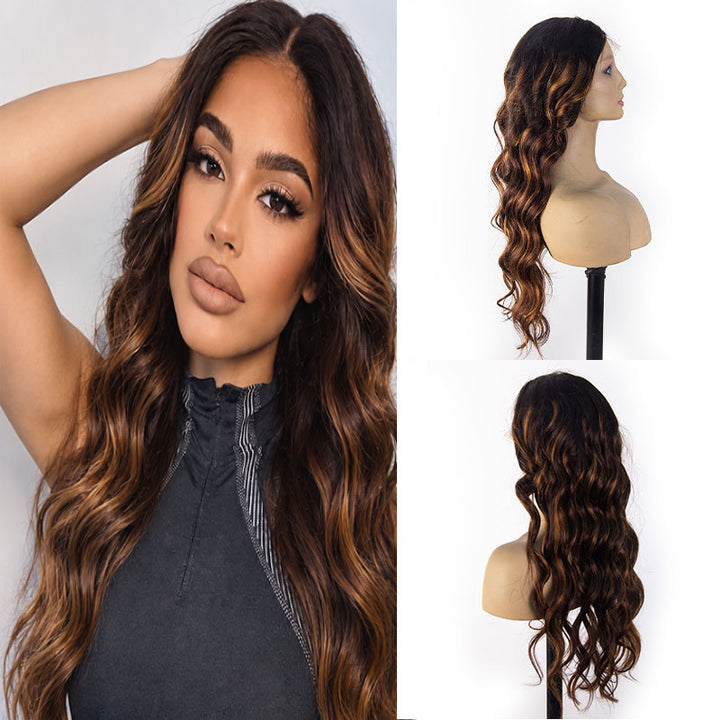360 Invisible Strap Transparent Lace Wig Balayage Brown Body Wave