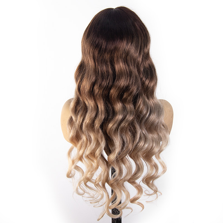 360 Invisible Strap Transparent Lace Wig Balayage Ombre Brown to Blonde Body Wave