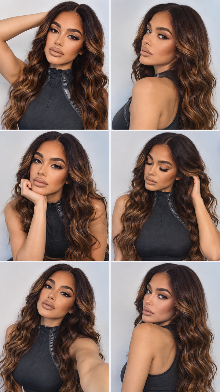 360 Invisible Strap Transparent Lace Wig Balayage Brown Body Wave
