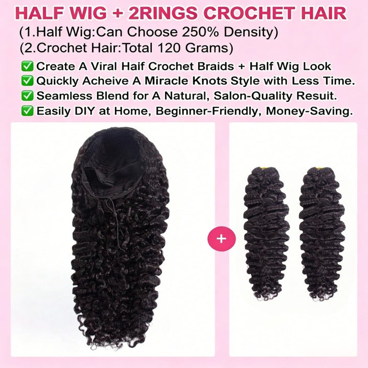 KRN Burmese Curly Half Wig with Feather Crochet Hair