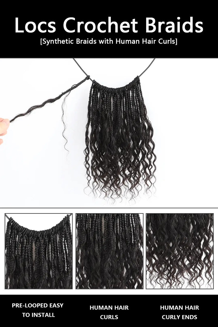 Pre Looped Crochet Boho Box Braids With Deep Wave Human Hair Curls-20Strands/Pack