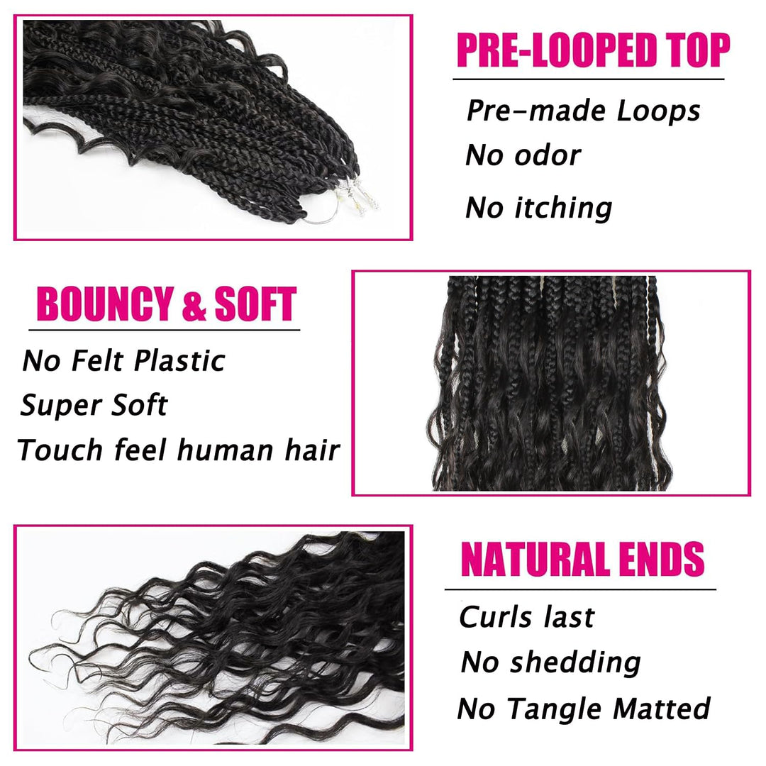 Crochet Boho Curls Pre Looped Box Braids 100% Human Hair Curly Full Ends Extensions