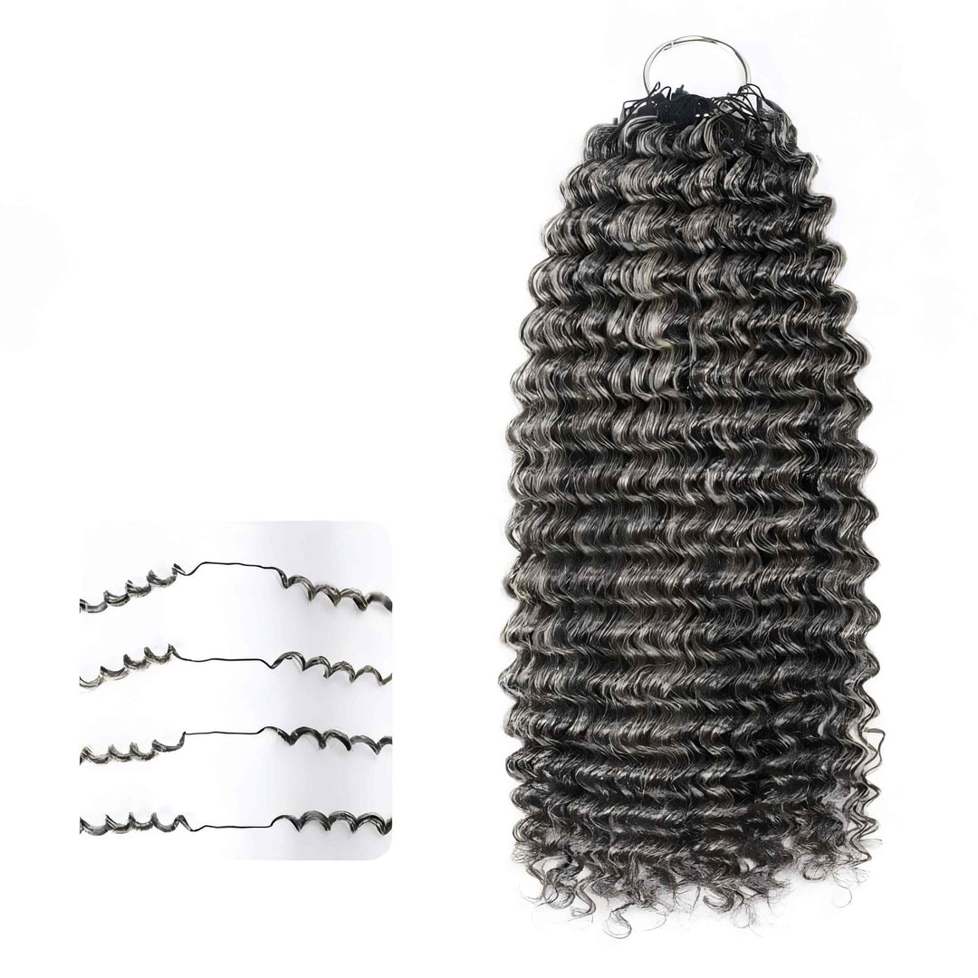 Salt & Pepper Small Kinky Curly  Crochet Hair Feather Human Hair Extensions