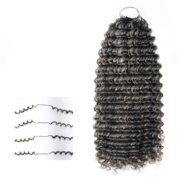 Salt & Pepper Small Kinky Curly  Crochet Hair Feather Human Hair Extensions