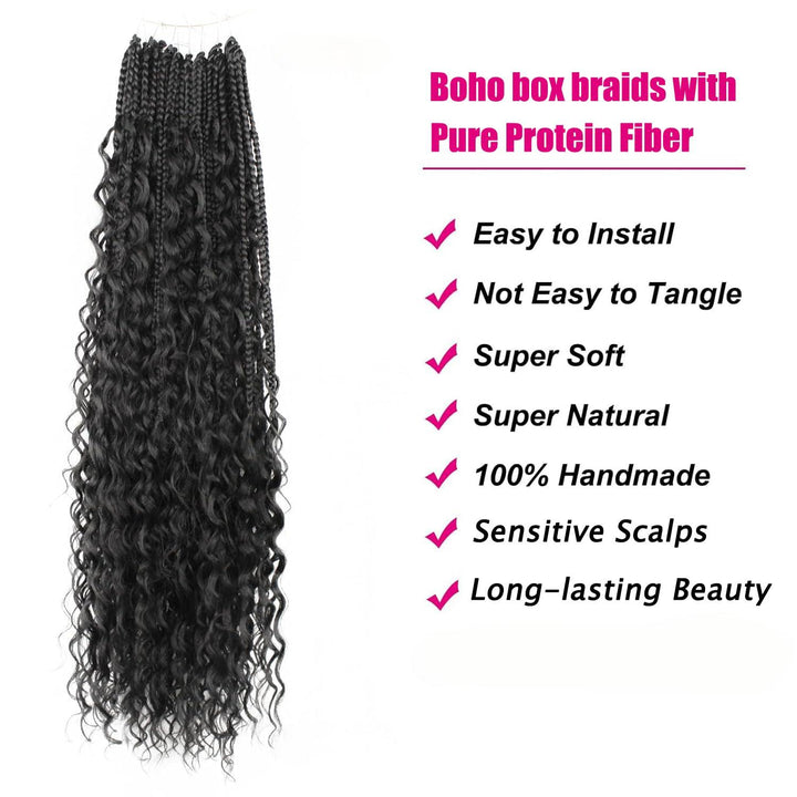 Crochet Boho Curls Pre Looped Box Braids 100% Human Hair Curly Full Ends Extensions