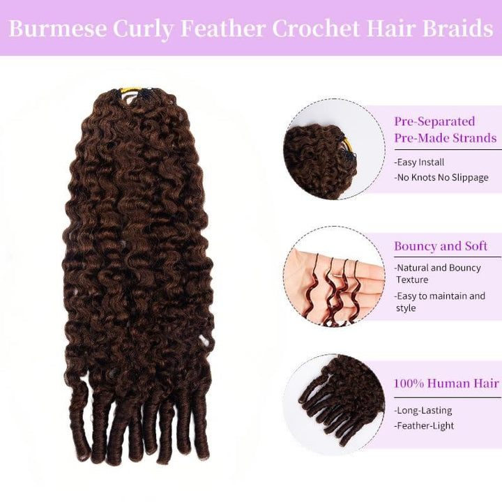 #4 Dark Brown Burmese Curly Human Crochet Hair