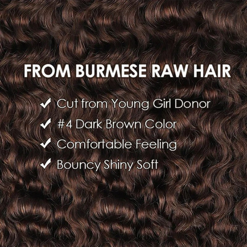 #4 Dark Brown Burmese Curly Human Crochet Hair