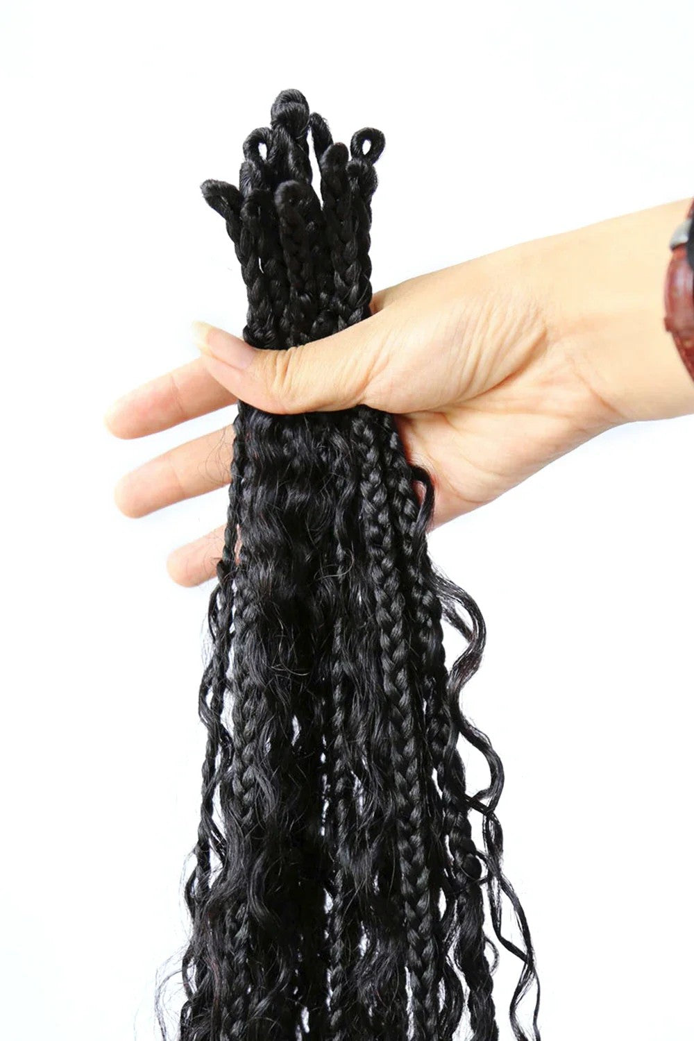Pre-Looped Boho Crochet Box Braids with Human Hair Deep Wave Curls 20 Strands