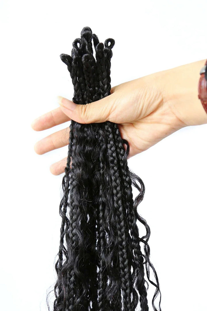 Pre-Looped Boho Crochet Box Braids with Human Hair Deep Wave Curls 20 Strands