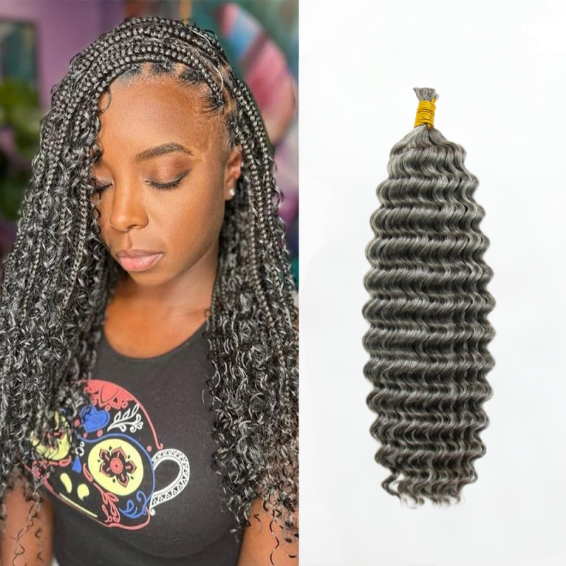 KRN Salt & Pepper Deep Wave Bulk Human Hair For Braiding