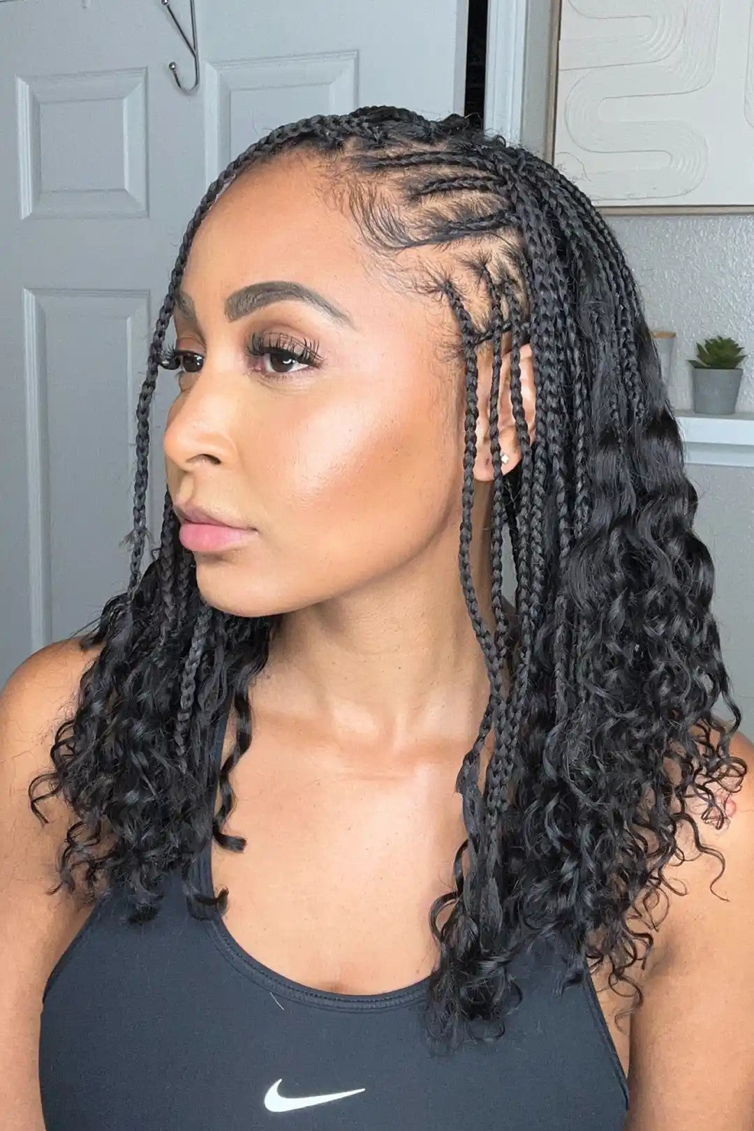 Pre Looped Crochet Boho Box Braids With Deep Wave Human Hair Curls-20Strands/Pack