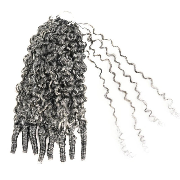 Burmese Curly Feather Crochet Human Hair Salt & Pepper Machine Made Crochet Weave Hair Extensions