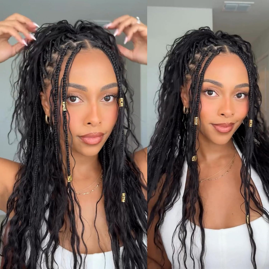 Crochet Mermaid Braids with Human Hair Curls Pre-Looped Loose Wave