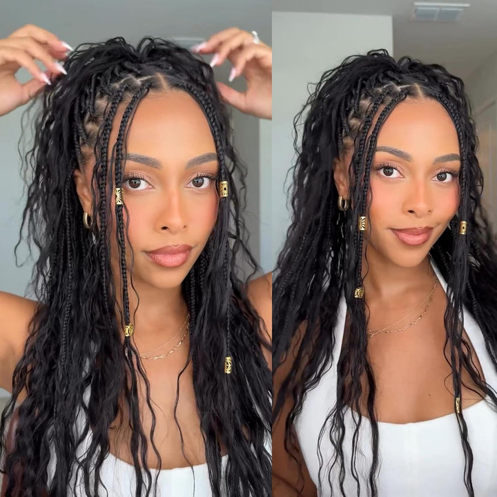 Crochet Mermaid Braids with Human Hair Curls Pre-Looped Loose Wave