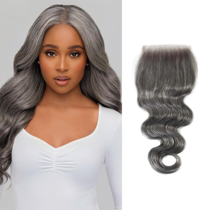 5X5 Invisible Transparent Lace Closure Salt Pepper Boby Wave