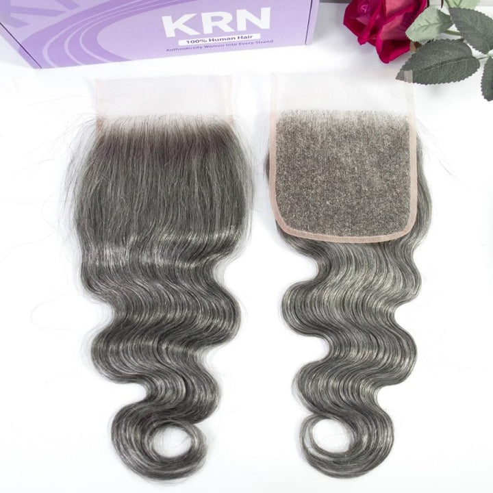5X5 Invisible Transparent Lace Closure Salt Pepper Boby Wave