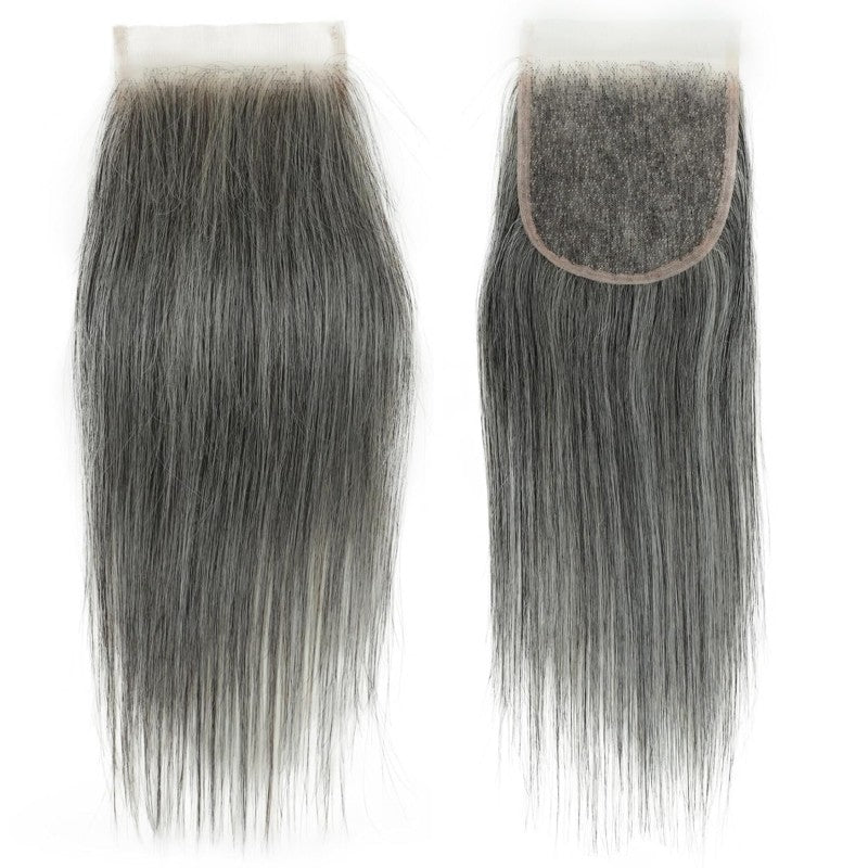 5X5 Invisible Transparent Lace Closure Salt Pepper Straight