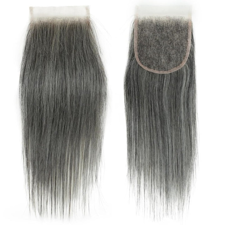 5X5 Invisible Transparent Lace Closure Salt Pepper Straight