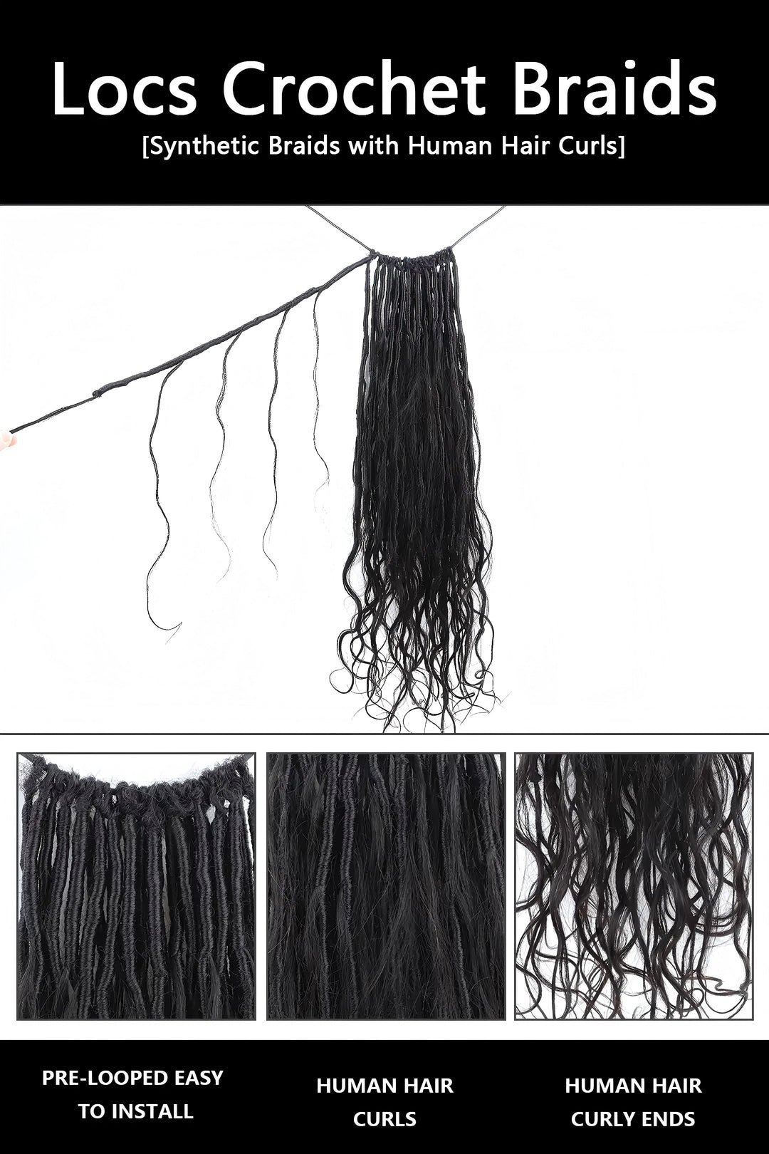 Pre-looped Crochet Boho Locs with Body Wave Virgin Human Hair Curls