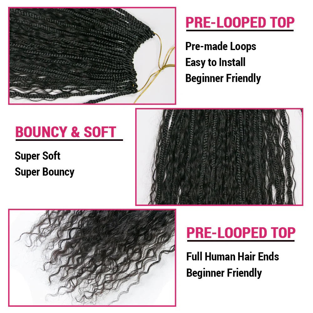 Crochet Mermaid Braids with Human Hair Curls Pre-Looped Loose Wave