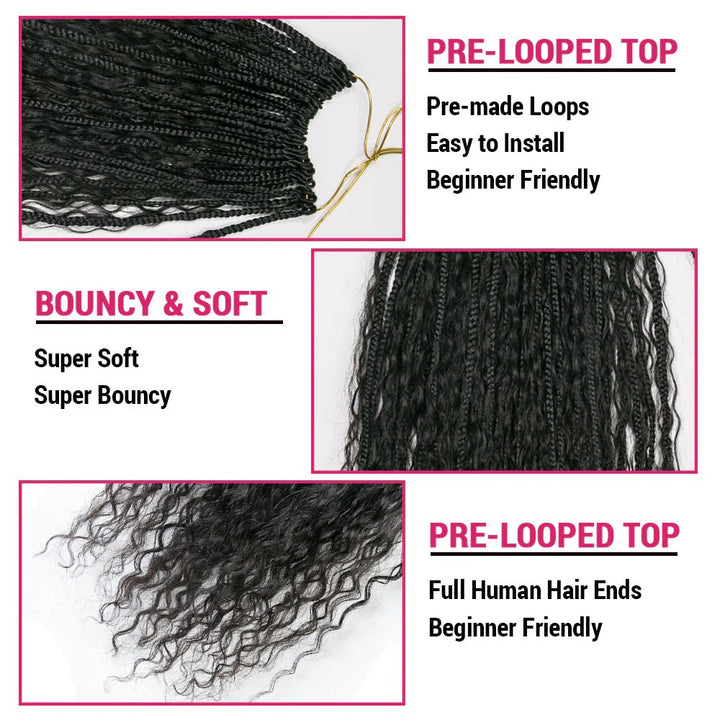 Crochet Mermaid Braids with Human Hair Curls Pre-Looped Loose Wave