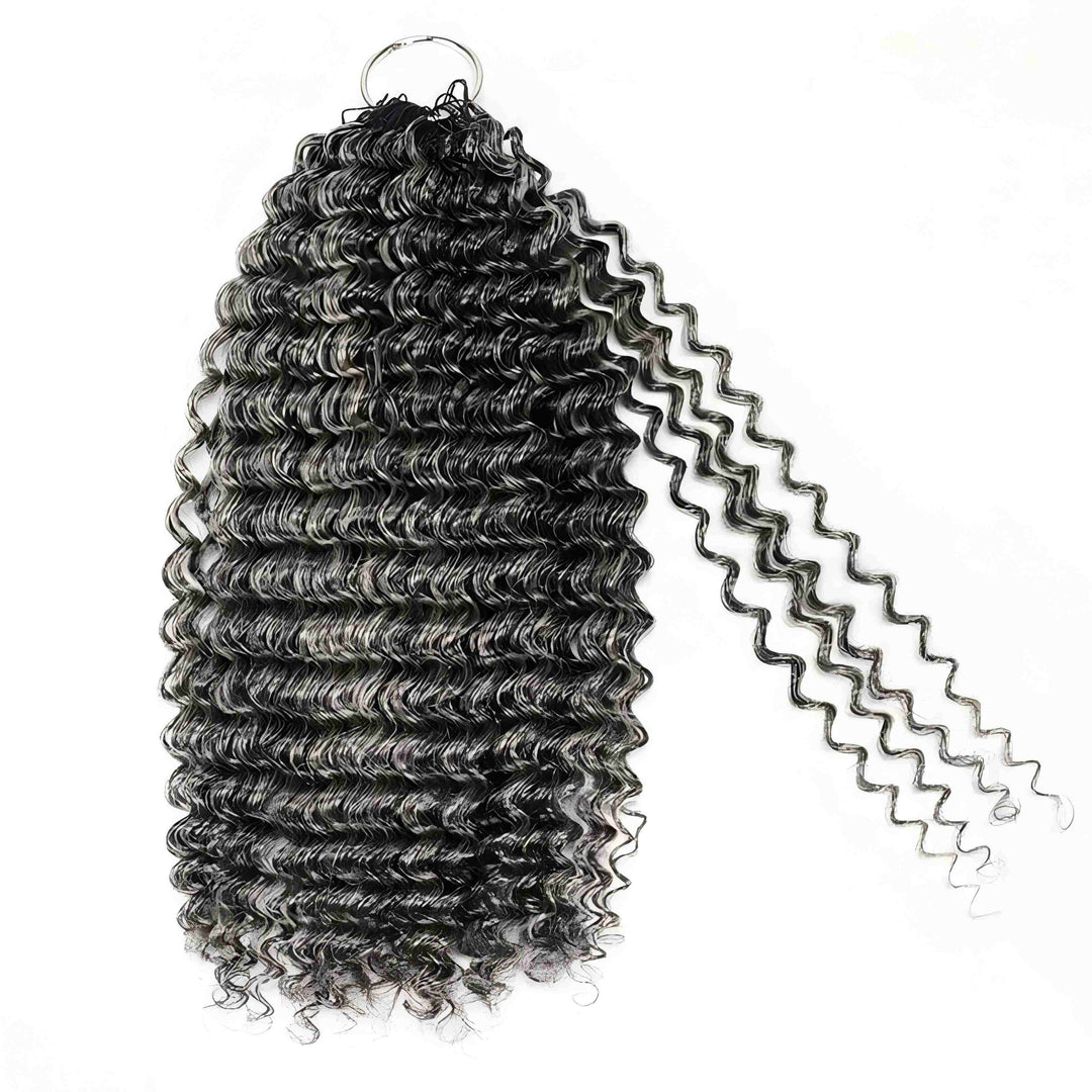 Salt & Pepper Small Kinky Curly  Crochet Hair Feather Human Hair Extensions