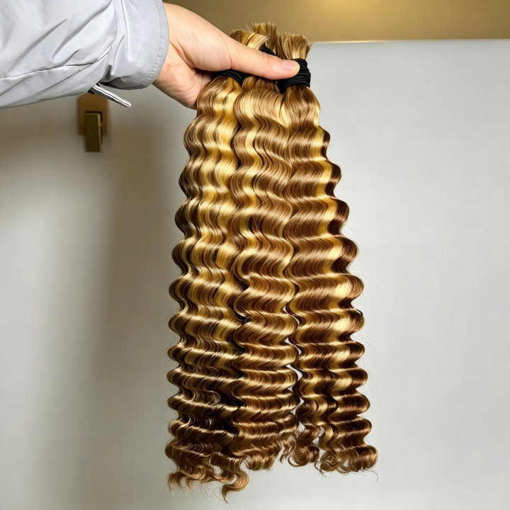 KRN #27/30/613 Piano Color Deep Wave Bulk Human Hair For Braiding