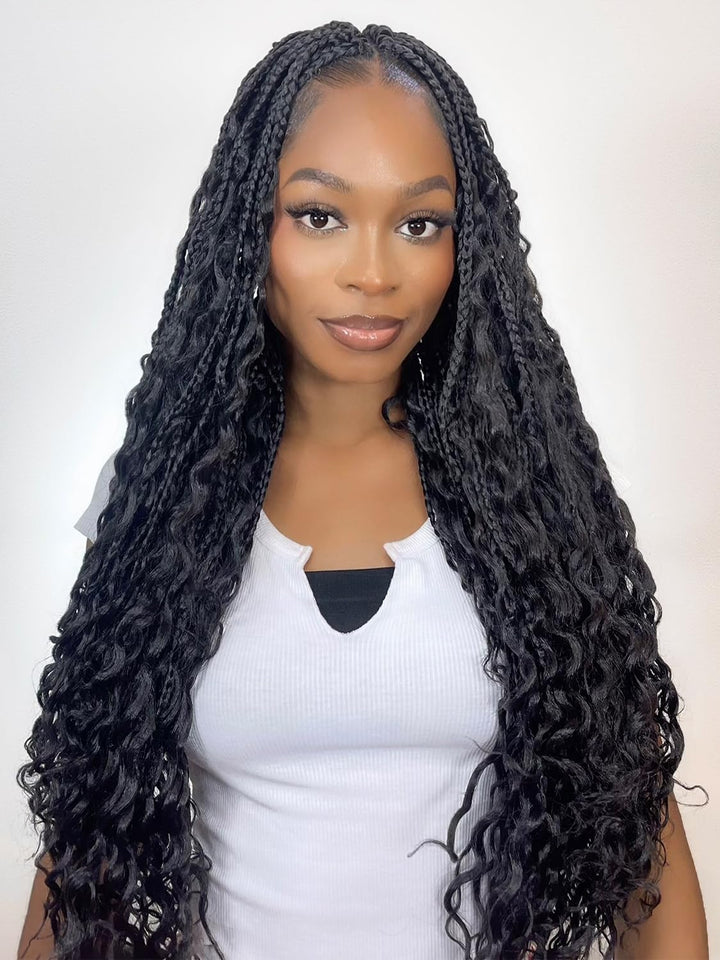 Crochet Boho Curls Pre Looped Box Braids 100% Human Hair Curly Full Ends Extensions