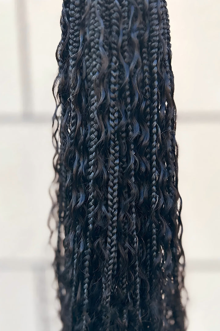 Pre-Looped Boho Crochet Box Braids with Human Hair Deep Wave Curls 20 Strands
