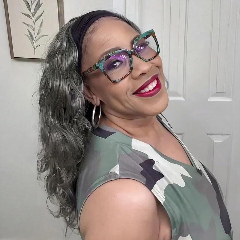 Salt & Pepper Crochet Hair Body Wave Machine Made Feather Human Hair Extension