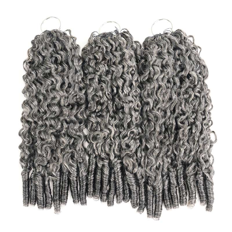 Burmese Curly Feather Crochet Human Hair Salt & Pepper Machine Made Crochet Weave Hair Extensions