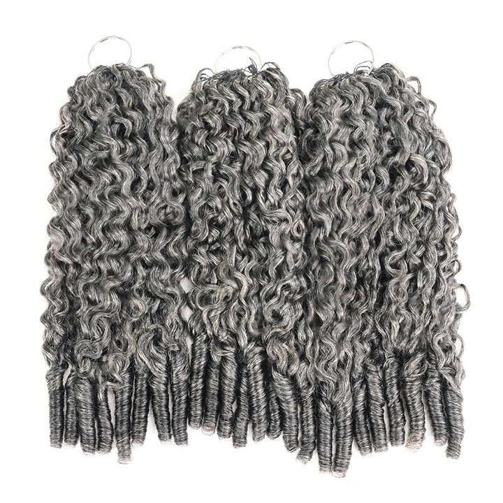 Burmese Curly Feather Crochet Human Hair Salt & Pepper Machine Made Crochet Weave Hair Extensions