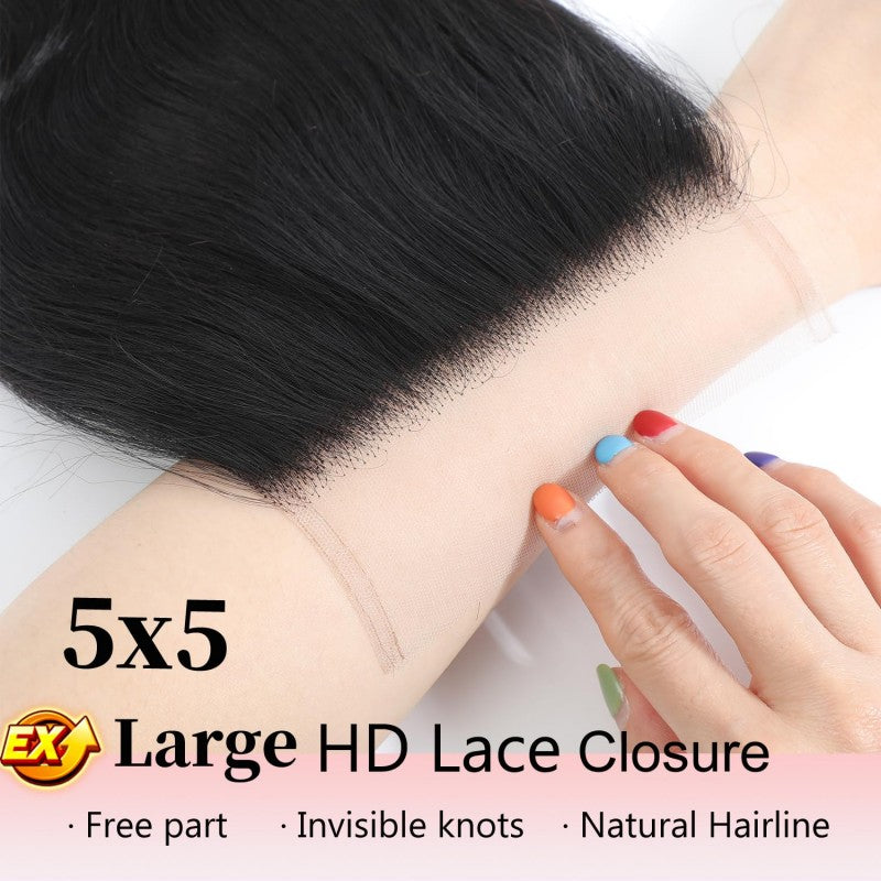 5x5 Skinlike Real HD Lace Closure with 3 Bundles Body Wave