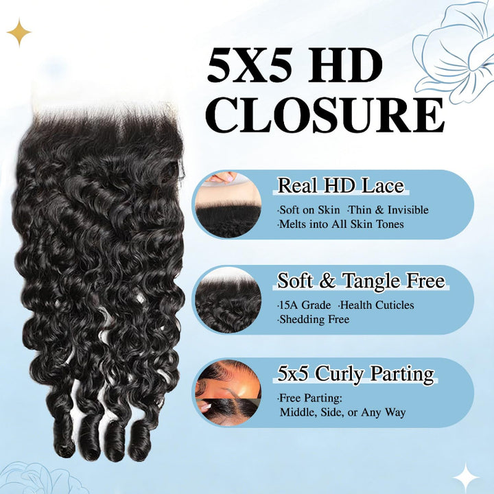 5x5 Skinlike Real HD Lace Closure with 3 Bundles Burmese Curly