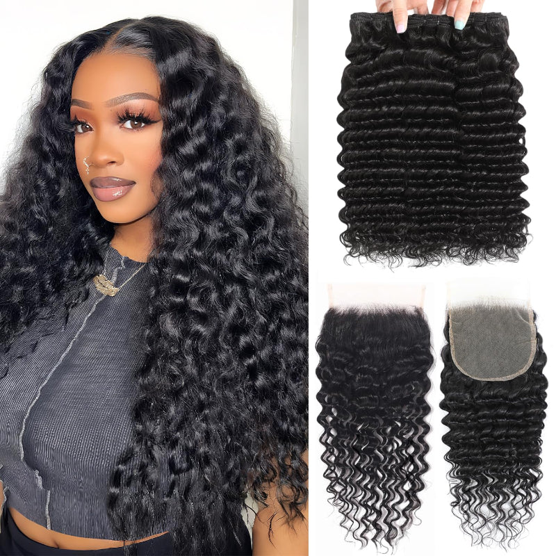 5x5 Skinlike Real HD Lace Closure with 3 Bundles Deep Wave